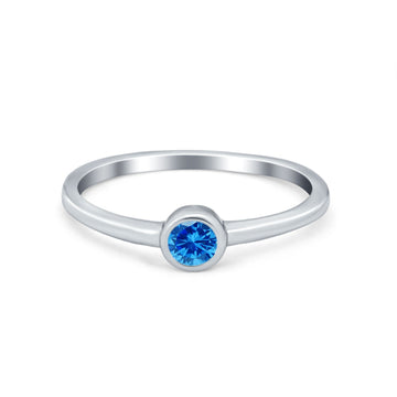 Petite Dainty Wedding Ring Bezel Simulated Blue Topaz CZ 925 Sterling Silver